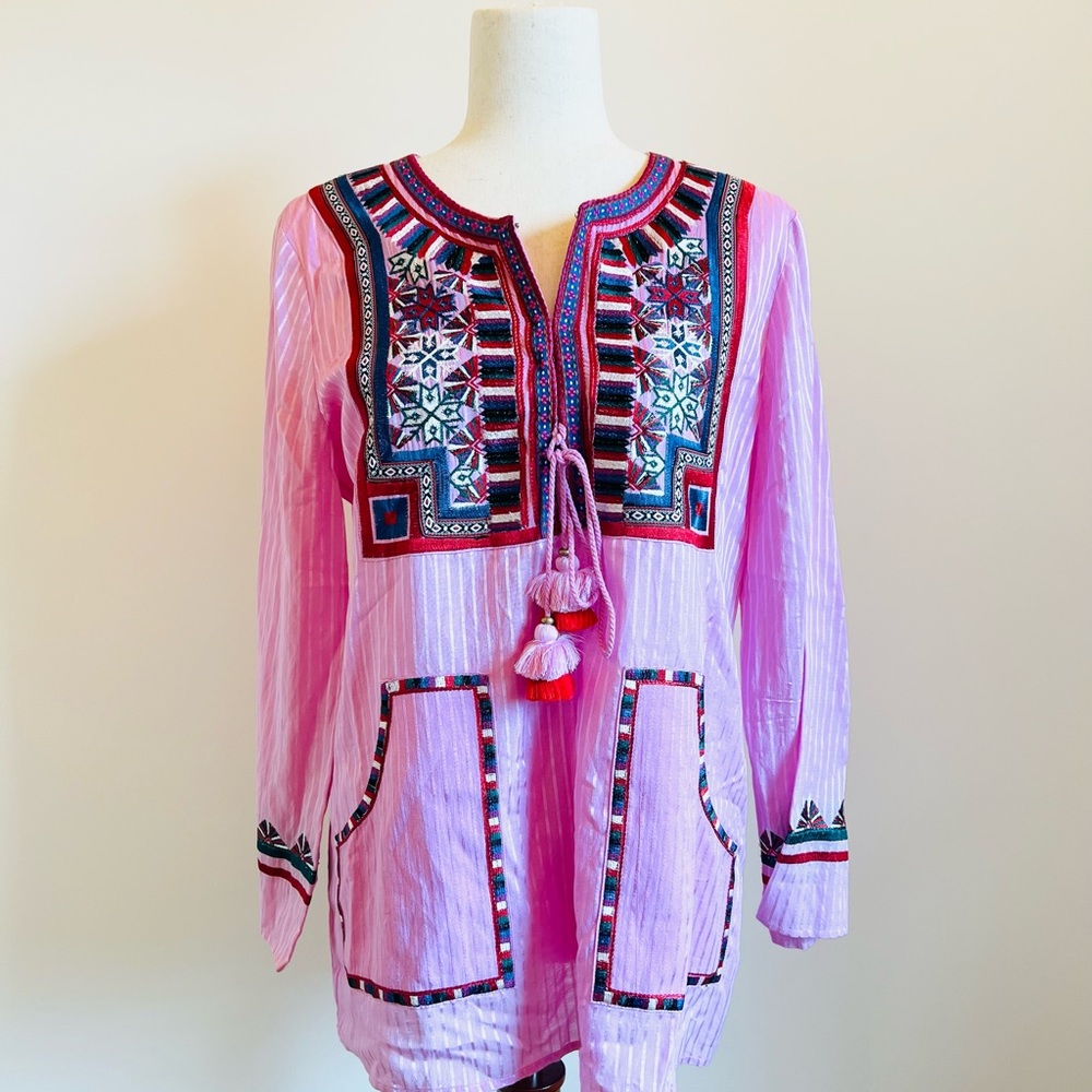 FIGUE Lily Embroidered Tunic Top Afterglow Pink Size Medium - Picture 3 of 10